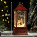 Red Christmas snow globe lantern with Santa Claus inside, festive decorative lighting item. - Red Lantern Skiing Santa