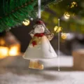 Navidad cerámica ángel colgante decoración árbol linda muñeca colgante 9cm fiesta - Ángel con Vestido Adorno Colgante