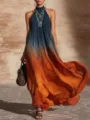 Bohemian ombre halter long dress summer beach sleeveless maxi dress women vacation wear outfit - S / Dresses / Orange Red Gradient