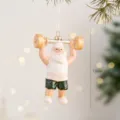 Christmas tree hanging ornament cute Santa Claus lifting barbell resin holiday party decor - Weightlifting Santa Claus