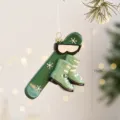 Green ski theme Christmas tree ornament hanging decoration with boots and goggles 15cm - Skiing Set