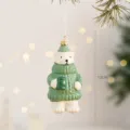 Christmas polar bear tree pendant green sweater ceramic ornament holiday decoration 12cm - White Bear