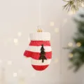 Christmas mitten hanging ornament red white knit decoration for holiday tree 10cm - Christmas Glove