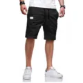 Shorts de plage tissés de sport décontracté d'été pour hommes, design noir uni confortable. - S / Bas / Noir