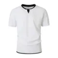 Ανδρικό κοντομάνικο T-shirt με διπλό λαιμό μονόχρωμο βασικό τοπ καλοκαιρινό - S / Tops / Λευκό