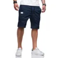 Shorts de plage homme été, tissu tissé décontracté, coupe confortable grande taille style casual. - Bleu marine