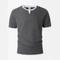 Ανδρικό σκούρο γκρι κοντομάνικο t-shirt διπλής στρώσης με λαιμόκοψη V μονόχρωμο casual - S / Tops / Γκρι