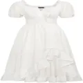 White Renaissance cottagecore dress with puff sleeves, corset waist and ruffled hem. - S / Dresses / White