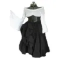 Medieval Renaissance costume set featuring off-shoulder white blouse and black ruffled skirt. - S / Dresses / Black