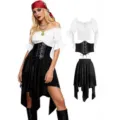 Ensemble costume pirate renaissance femme haut epaules denudees corset jupe vue principale. - 3XL / Haut Et Bas / Noir