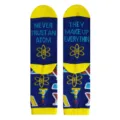 Chaussettes fantaisie science drôle coton unisexe équipage chaussettes avec impression atome - Taille unique / Bleu et Jaune