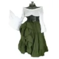 Medieval Renaissance costume detail featuring off-shoulder top, corset and tiered skirt. - S / Dresses / Green