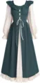 Medieval Renaissance long sleeve women dress with lace-up bodice and elegant ruffle details. - S / Dresses / Dark Green