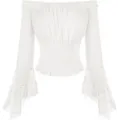 Blouse blanche pour femme épaules dénudées manches longues avec dentelle et taille smockée. - 2XL / Hauts / Blanc