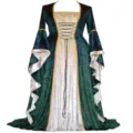 Medieval Renaissance velvet long dress, green and silver flared sleeve court gown sku - S / Dresses / Purple