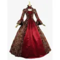 Victorian Gothic Renaissance ball gown long dress red vintage party costume dress - Red