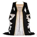 Medieval retro velvet long dress, black and gold flare sleeve court gown dress variant. - S / Dresses / Black