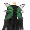 Robe de fée noire avec ailes vertes, costume de cosplay médiéval pour femmes Halloween - Ensemble noir + ailes + oreilles d'elfe