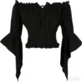 Top noir élégant à épaules dénudées avec beau laçage frontal et taille élastique. - Noir