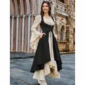 Renaissance medieval pirate peasant dress for women with corset and pockets, high-low hem. - Black
