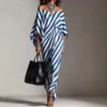 European and American 2026 spring summer women fashion casual loose striped off-shoulder dress - S / Dresses / Sky Blue
