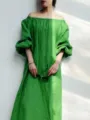 Green off the shoulder loose casual fashion dress variant style for women daily wear - S / Dresses / Green