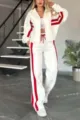 Y2K women tracksuit white red stripe zip up hoodie and wide leg pants casual sportswear - S / Top And Bottom / White