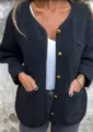 Fashionable casual round neck long sleeve women's black woolen coat with gold buttons. - S / Tops / Black