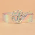 Transparent iridescent PVC belt with sparkly flower buckle, stylish jeans waist accessory. - Colorful Flower Buckle / 100cm