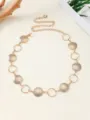 Gold metal waist chain featuring geometric round disc links and adjustable clasp for women dress. - Gold