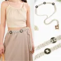 Bohemian handmade woven macrame waist belt with vintage metal coin accents and wooden beads. - Copper Coin White