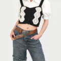 Vintage embossed leather belt with detailed carved oval metal buckle for women retro trousers - 100cm / Silver Double Flower Buckle
