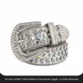 Women rhinestone western belt punk style sparkling crystal wide belt alloy buckle - 105cm / Silver