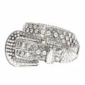 Western rhinestone belt for women men sparkling crystal diamond studded leather belt punk style silver - Silver / 75cm