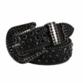 Fashion rhinestone studded belt for women, punk style alloy pin buckle waist strap. - 105cm / Black
