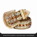 Punk rhinestone wide waist belt for women, sparkly crystal alloy pin buckle statement belt. - 105cm / Gold