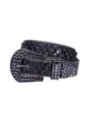 Black rhinestone belt with sparkling dark crystals, punk western buckle accessory variant. - All Black / 75cm