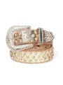 Women rhinestone western belt sparkling crystal bling punk waist strap alloy pin buckle - Gold White