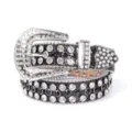 Women rhinestone punk belt sparkly crystal waist strap alloy pin buckle western fashion - Black and White