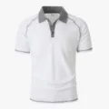 Men's white short sleeve polo shirt with contrast grey lapel and stitching casual top - S / Tops / White