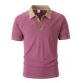 Short sleeve polo shirt for men, contrast color lapel top, casual breathable summer shirt. - S / Tops / Rose Red