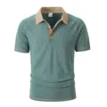 Men's summer contrast collar short sleeve polo shirt casual breathable green tops - Army Green