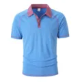 Men's short sleeve polo shirt with contrast color collar and comfortable breathable fabric. - Sapphire Blue