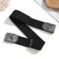 Adjustable elastic buckle-free waist belt for women invisible jeans tightening detail - Black Denim - Elastic Style