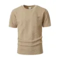 Heren casual korte mouw crewneck t-shirt kaki kabelsteek borstzak zomertop mode - S / Khaki