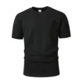 Heren Zwart Kabelgebreid Korte Mouw T-Shirt met Zak Casual Basis Ronde Hals Bovenkleding - S / Zwart