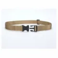 Canvas belt detail, durable woven strap with black plastic buckle, adjustable daily wear. - Khaki - Side Release Style
