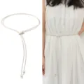 Mujer cinturon cintura cuero blanco decoracion perla variante estilo chino vestido - Blanco