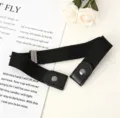 Black elastic invisible belt with metal clasp and PU leather ends for casual daily wear. - Black - Elastic Style