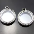 Rhinestone Glass Locket Pendant Double Sided Round Floating Memory Locket Jewelry - Round Locket Pendant